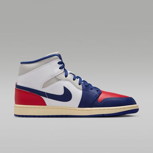 Image of Air Jordan 1 Mid Men's Shoes (White /University Red /Neutral Grey /Deep Royal Blue) Size 7