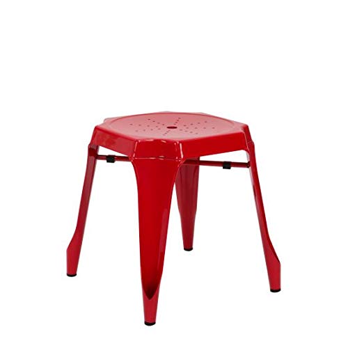 Vaukura Taburete Bajo Multipl`s - Taburete Industrial Brillo (Rojo)