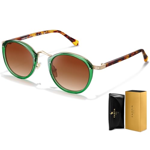 CARFIA Clear Green Acetate Metal Bridge Sunglasses for Women Polarized UV Protection, Retro Fashion Sunnies Round Eyewears by CARFIA - Used condition - US$27.91