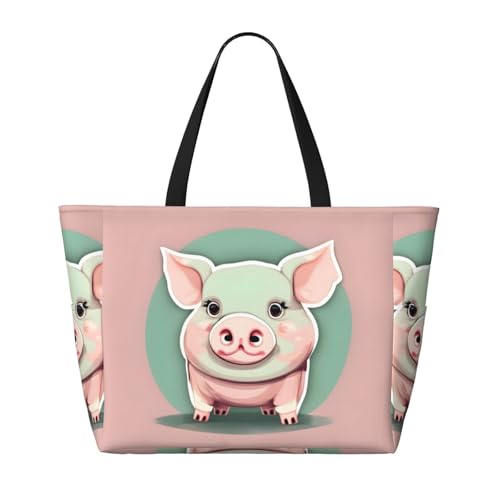 Cute Long Ear Pig Large Capacity Foldable Tote Bag Women Beach Tote Bag Handbag Gym Bag Travel Shopping Bag2