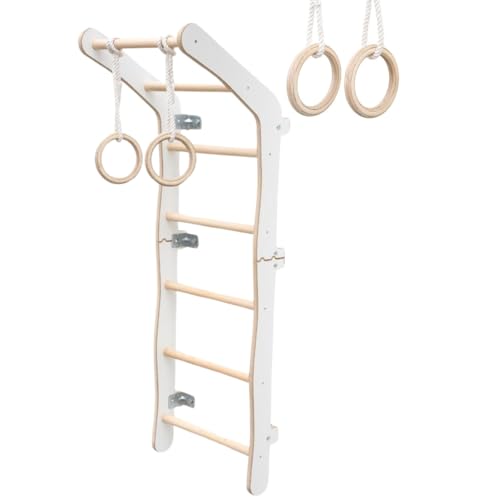MAMOI® Klettergerüst Indoor fürs Zimmer | Sprossenwand aus Yarnwood | Turnwand + Turnringe | Made in EU
