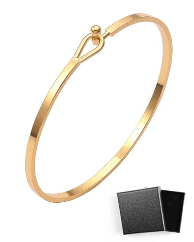 HSIXHAF 1 pcs Bracelet Fin en Acier Inoxydable pour Femmes, Bracelet Plaqué Or 18k Poli Finition Ouvert, Love Cadeau pour l'anniversaire de Noël Saint Valentin, Comprend Un Coffret Cadeau