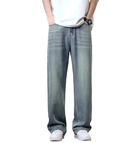 Men Lyocell Thin Jeans Soft Wide Trousers Straight Comfortable Loose Denim Pants Streetwear