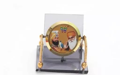 2 Gurus Car Dashboard Decorative Figurine,Guru Nanak Dev Ji and Guru Gobind Singh Ji, 3 x 2 Inches Golden Color Transparent Fiber Frame Sikh Guru/God Pictures Sikhism Khalsa