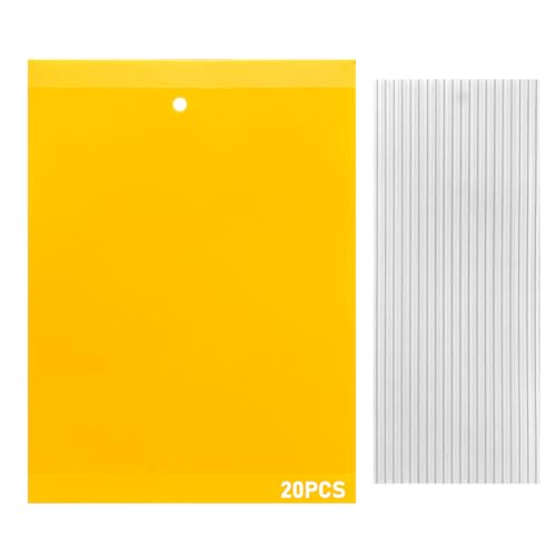 REMMUSSS 20 Pieces Pièges à Insecte, Jaune Mouche Piège Double Face, Pièges Autocollants avec Liens Torsadés, pour Insectes Volants- Serre et Dehors pour Jardin Plante Fleur Fruits(15x20CM)