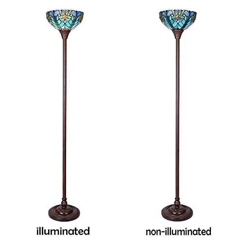 Cotoss Tiffany Torchiere Floor Lamp,Stained Glass Lamp Shade,Vintage Antique Victorian Round Tiffany Style Standing Light For Living Room And Bedroom #TOP5