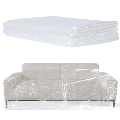 TUAKIMCE Funda de plástico para sofá de 3 plazas, 2 fundas antipolvo para muebles de 3 m, funda protectora de sofá, fundas transparentes para sofá, resistentes al agua, protector grande y resistente