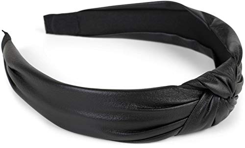 styleBREAKER women hairband iwith knot in faux leather look, retro style hairband, headband 04026046, color:Black - Image 3