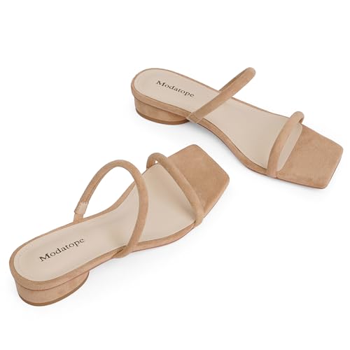 Image of Modatope Square Open Toe Heeled Sandals Women Two Strap Chunky Heel Sandals for Women Low Block Heel Sandal Dressy