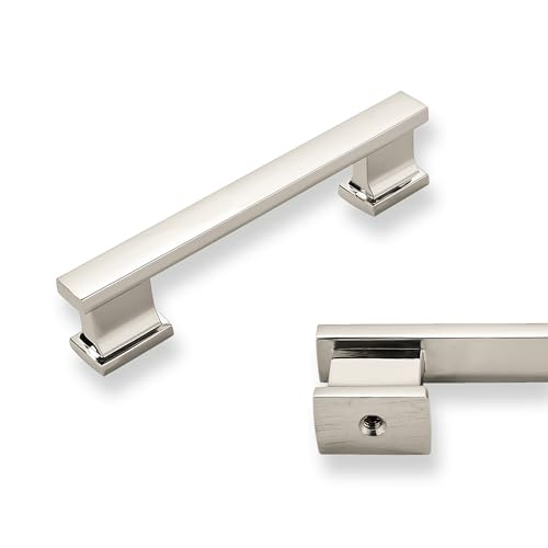 khtumeware 2 Pack 3-3/4 Inch Hole Center Polished Nickel Solid Heavy Duty Drawer Handles Kitchen Cabinet Handles Drawer Pulls Kitchen Cabinet Hardware for Kitchen Bathroom Dressing Table