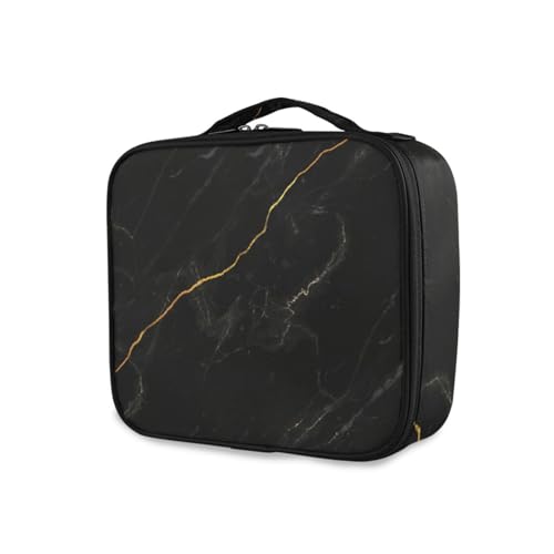 OTVEE Makeup Bag Black and White Marble Texture Travel Cosmetic Bag Large Train Case with Adjustable Dividers