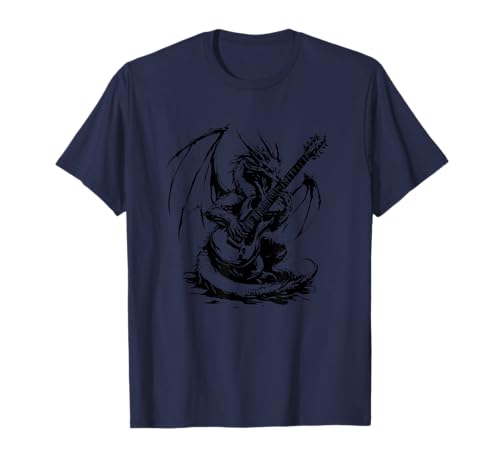 Tritura las cuerdas con esta genial guitarra de dragón negro Camiseta