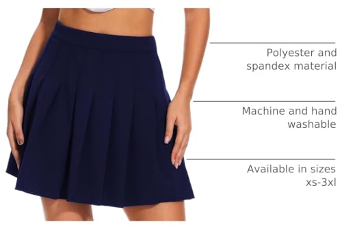 Image of Shestellar Women's High-Waisted Pleated A-Line Mini Tennis Skater Skirt | Pull-on elastic waist, A-line mini silhouette, Preppy /skater style, For campus /school uniform /cheer outfits /casual wear