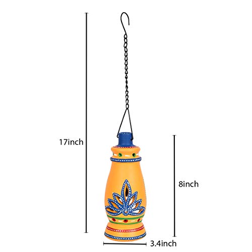 Image of AAKRITI ART CREATIONS Terracotta Yellow Handpainted Hanging Tea Light | Floral Art Handmade Decor | Matte Finish Terracotta Decorative Hanging Items for Home | Handpainted Decor