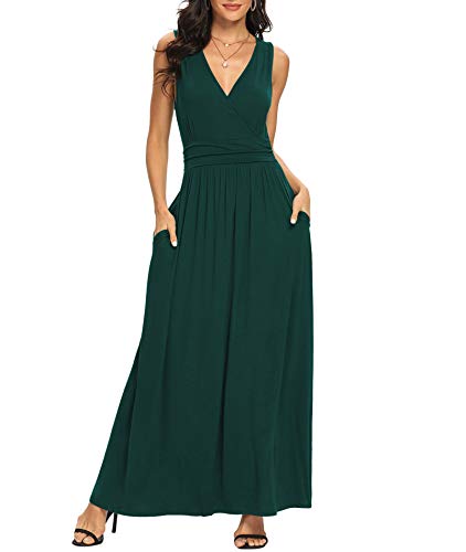 Image of LILBETTER Women Sleeveless Deep V Neck Loose Plain Long Maxi Casual Dress