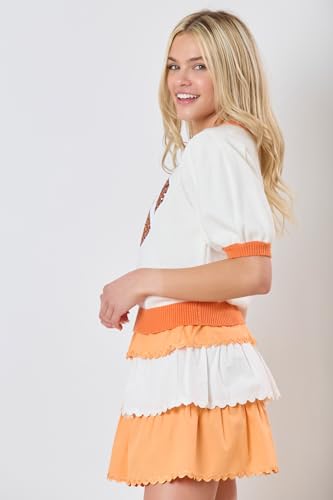 Hey Sweetie Women's Football Sequin Embroidered Sweater – Puff Sleeve Viscose Knit Sporty Fall Pullover3