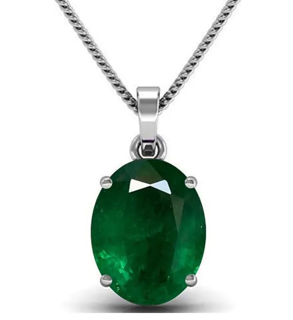 JAGDAMBA GEMS 5.00 Ratti Lab Certified Natural Esmeralda Suelta Piedra Preciosa Panna Colgante Medallón Chapado en Plata para Hombres y Mujeres (Propósito Estrológico), Chapado en Plata, Esmeralda,,