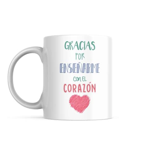 LINFORMAL - Caneca 'Obrigado por me ensinar com o coração' - Caneca de cerâmica 350 ml - Caneca original - Caneca de café pequeno-almoço - presente final de curso - Microondas e máquina de lavar