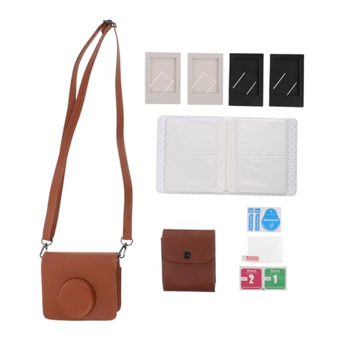 FIXOSHEE Bolsa Protectora para Mini Cámara PU con Correa Ajustable Funda Rígida Compatible con Instax Mini Álbum de Fotos y Protector de Pantalla de Vidrio Templado