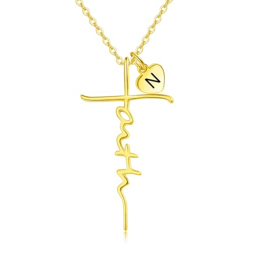 PRAYMOS Initial Letter N Necklace for Women Sterling Silver Simple Faith Necklace Inspirational Christian Religious Confirmation Baptism Gifts