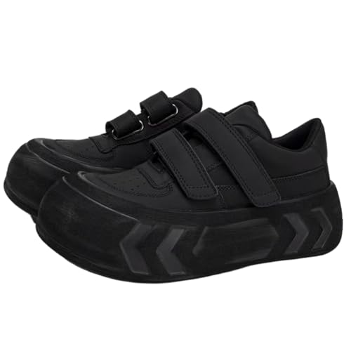 Women's White Closure Chunky Platform Sneakers Preppy Athletic Leisure Shoes with Thick Sole for Height Enhancement