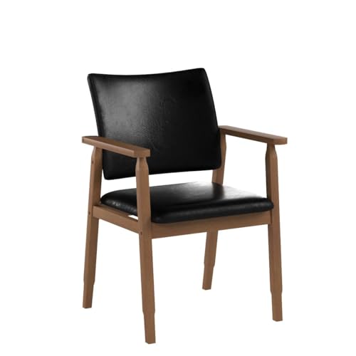 Image of NOBPEINT Mid-Century Modern Dining Chairs with Armrest Set of 2, PU Leather Upholstered Dining Room Chairs with Solid Wood Frame, Walnut Kitchen Armchairs for Kitchen Living Room Restaurant, Black