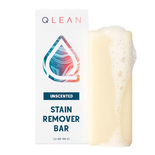QLEAN Vegan Stain Remover Bar for Fabrics, Laundry Bar Soap for Clothes – Plant-Based, Travel-Friendly Stain Remover for Grease, Wine, Coffee, Grass & More – Non-Toxic & Safe for Delicates (1)