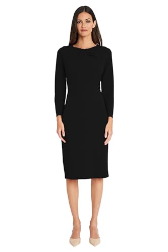 Maggy London Women's Dresses Long Sleeve Tucked Jewel Neck Sheath Career Office Wear Work Dress