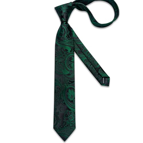 Image of DiBanGu Paisley Ties for Men Silk Necktie and Pocket Square Cufflinks Tie Clip Set Woven Classic Mens Tie for Wedding Party