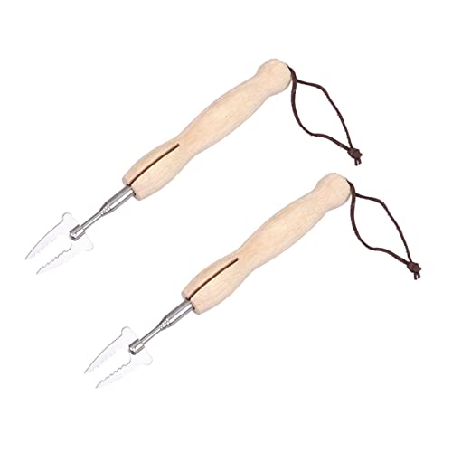 Alipis 2Pcs Telescopic Barbecue Forks with Wooden Handle Multi Function Camping Meat Forks for Grilling Bbq Skewers Outdoor Cooking Essentials