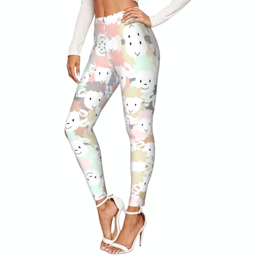 Leggings de compresión suaves de ovejas para mujer pantalones deportivos con dibujos animados