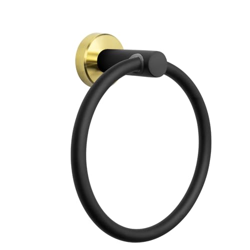 NearMoon Bath Towel Ring, Bathroom Hardware Accessories-Thicken Stainless Steel Hand Towel Holder for Bathroom, Modern Round Towel Hanger Wall Mounted (Black and Gold, 1 Pack)