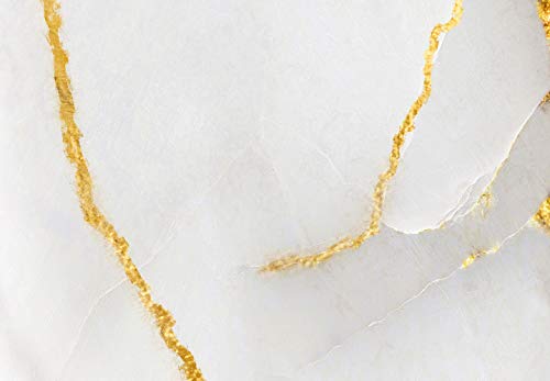 Artgeist Wall Mural Stone Wall 135X101 In - Peel And Stick Self-Adhesive Wallpaper Removable Large Sticker Foil Wall Decor Print Picture Design Marble Like Abstract 3D White Golden F-C-0459-A-A #TOP4