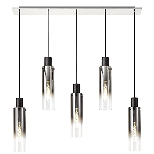Image of LITECRAFT Visconte Fumo Ceiling Pendant Bar 5 Light with Slim Smoke Glass Shades - Black