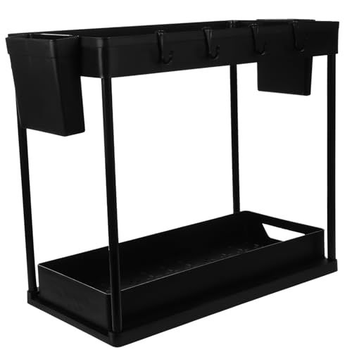 Ciieeo 2tier Double Spice Jar Rack Pull Out Kitchen Organizer Chopstick Holder Cabinet Storage for under Sink and Countertop Space-saving Design