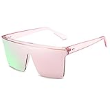 Dollger Square Oversized Sunglasses for Women Men Fashion Flat Top Big Black Frame Shades Mirrored Pink