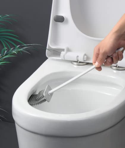 Straame Silicone Toilet Brush and Holder Set including No-Slip Long Plastic Handle & Soft Flexible Bristles - Image 4