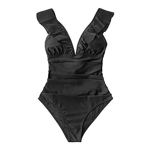 Maillot de bain ventre plat 1 piece maillots mesdames ete col v a volants sexy