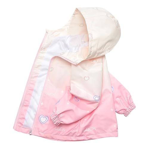 Girls Gradient Cute Heart Print Hooded Jacket Lightweight Versatile Outdoor Zip Up Outerwear Coat with Pockets for 3-15 Years