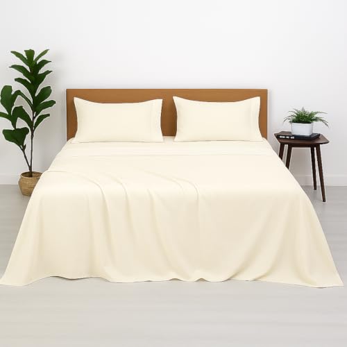 Image of Microfiber Bed Sheets-Hotel Luxury Bedding 1800, Ultra-Soft Microfiber Wrinkle Free Luxury - Ivory Solid King Size