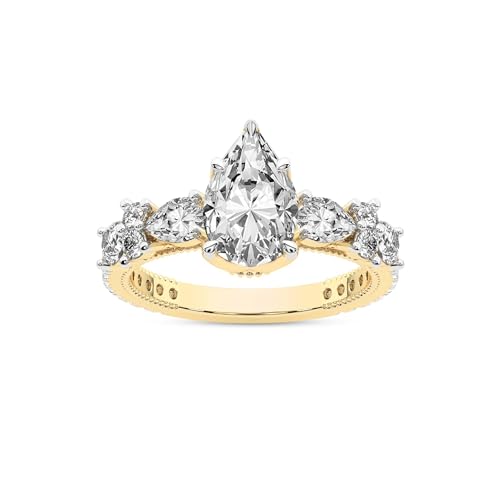 FRIENDLY DIAMONDS Lab Grown Diamond Engagement Ring For Women 0.50-6 Carat IGI Certified | 14K Or 18K White, Yellow Or Rose Gold | Chrizan Round & Pear Side Stone Diamond Ring | FG-VS1-VS2 Quality4