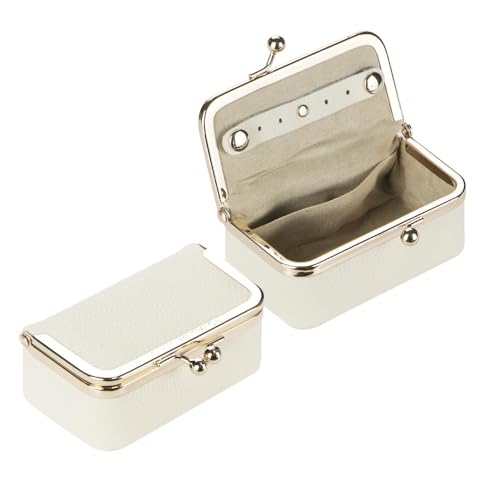 Royal Bagger Caixa de joias de couro de vaca genuíno, mini estojo para anéis, colares e brincos, porta-moedas Kiss Lock para mulheres 3203 (branco 1)