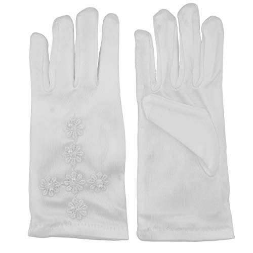 VILLAGE GIFT IMPORTERS White First Communion Gloves | Elegant Lace Cross Applique with Pearlesque Beads2