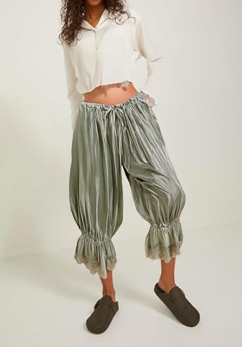 Image of Women Lace Long Bloomers Pants Elastic Waist Y2k Ruffle Pettipants Slip Cute Pantaloons Pumpkin Pants