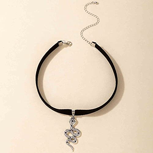 Iaceble Punk Velvet Snake Choker Necklace Silver Snake Pendant Clavicle Necklace Gothic Velvet Collar Necklace Short Black Ribbon Necklace Jewelry For Women And Girls (Silver) #TOP1