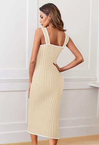 Image of MEROKEETY Womens Summer Striped Bodycon Midi Dress 2026 Beach Vacation Sleeveless Tank Ribbed Knit Baby Shower Sweater Dress
