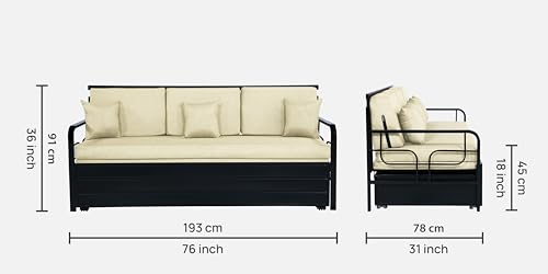 Image of 3 Seater Metal Sofa Cum Bed with Hydraulic Storage | Sofa Set for Living Room, Bedroom, Guest Room| Queen Size Convertible Sofa Bed Comfortable Seating & Sleeping RI Cream Queen D9