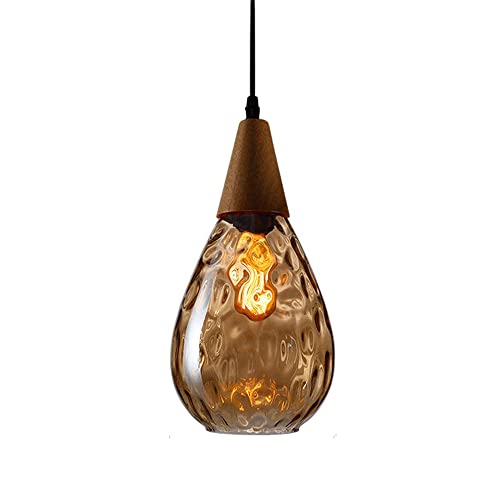 JISHUBO Lustre en Verre de Style scandinave, Suspension à Une tête E27, Suspension décorative en Bois, luminaires de Plafond, Suspension décorative Bar Cafe Loft, Haute réglable