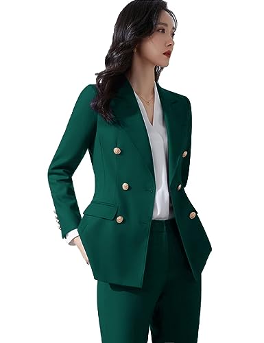 Teal Women' Suit 2 Piece Double Breasted Blazer Pants Suit Set for Wedding Business Pantsuit for Work 10
