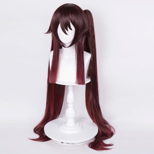 Image of LABEAUTE Long Pigtails Wig for Hutao Cosplay Straight Brown Halloween Hair Wigs with Cap